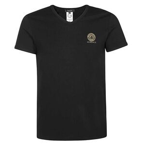 Versace Jersey V-Neck Black T-Shirt with Gold Logo sz 7 XL